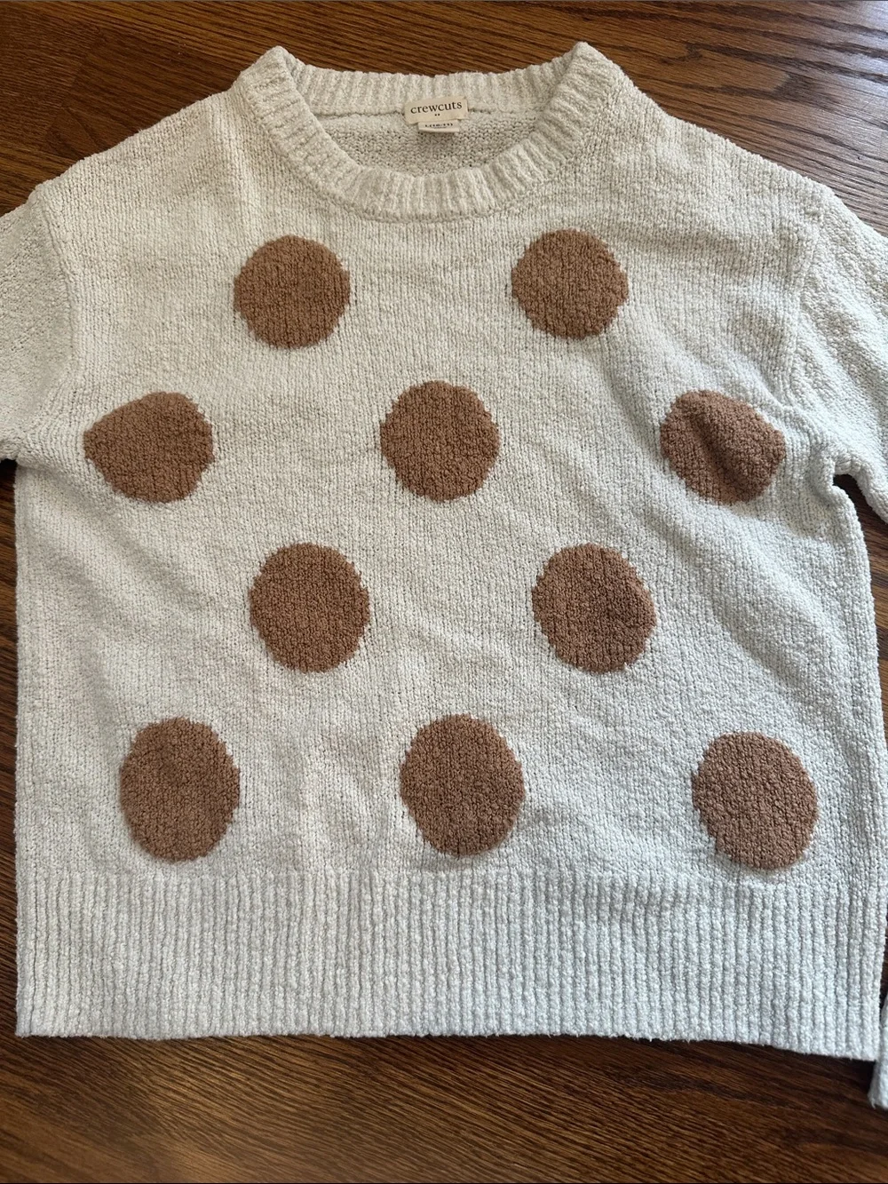 GUC Crewcuts Factory Cream Crewneck Sweater with Tan Polka Dots; L